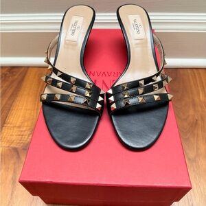 Valentino Garavani Studded Black and Gold Sandals